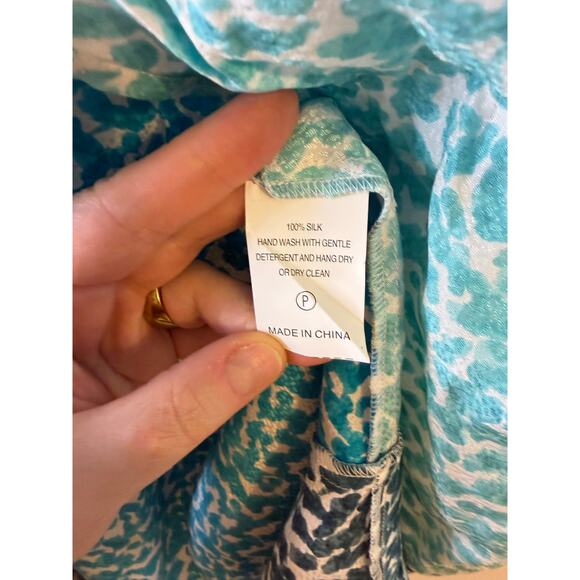 Marie Oliver Ryan Silk Mini Wrap Dress in Pebble Blue Ruffle Hem Large Coquette - Picture 9 of 9